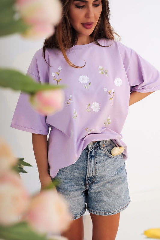 Bavlnené tričko Kvety lila