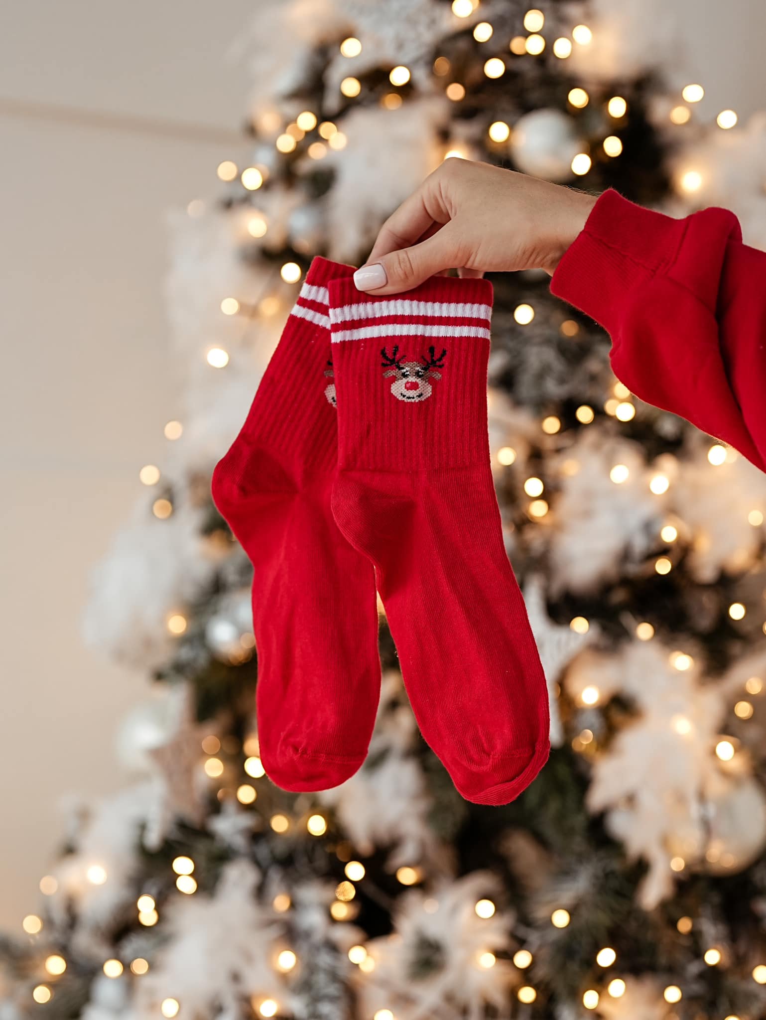 Vianočné ponožky Rudolf červené
