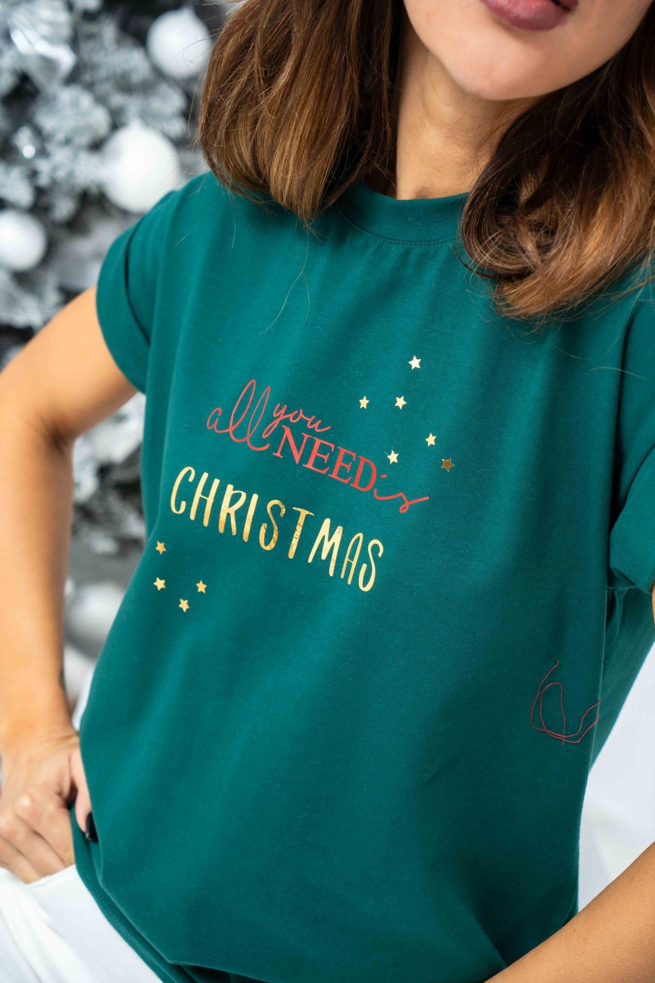 Vianočné tričko All you need smaragdovozelené