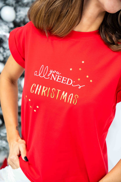 Vianočné tričko All you need červené