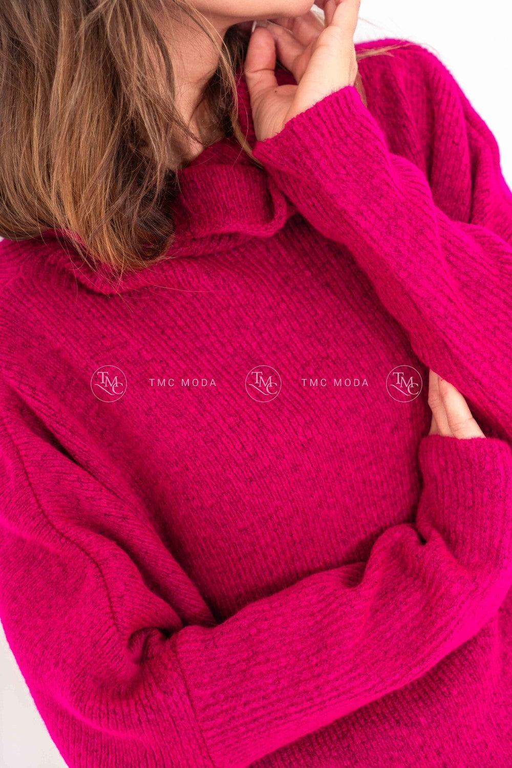 Pletený sveter s rolákom Dalia amarant