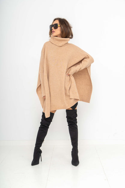 Pletený sveter s rolákom Dalia camel