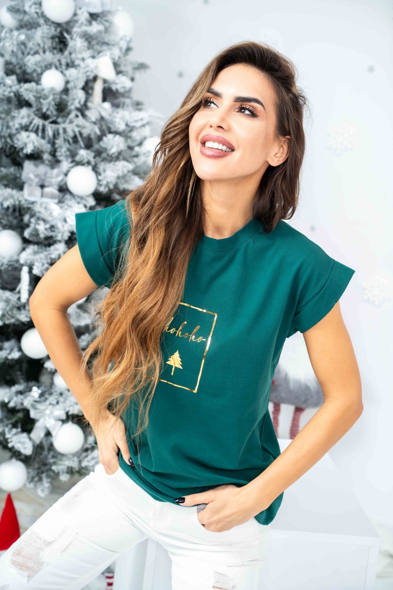Vianočné tričko Hohoho smaragdovozelené