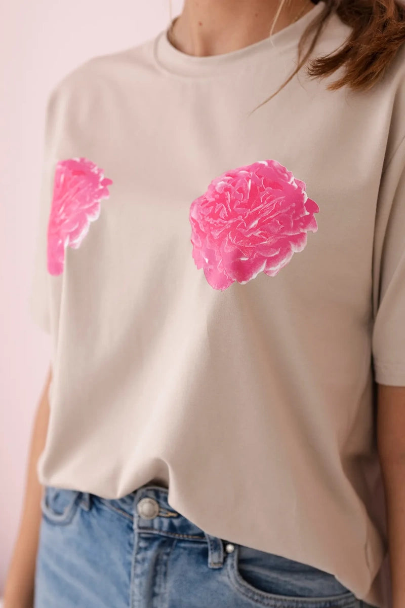 Bavlnené tričko Floral béžové
