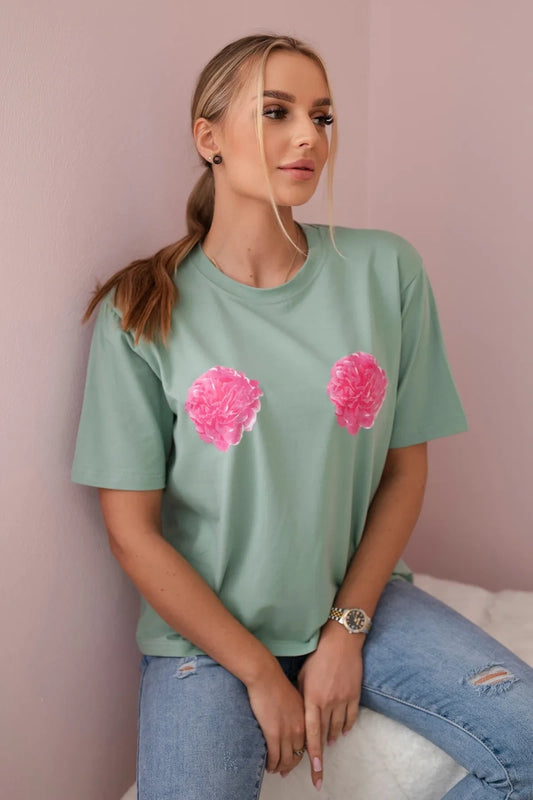 Bavlnené tričko Floral zelené