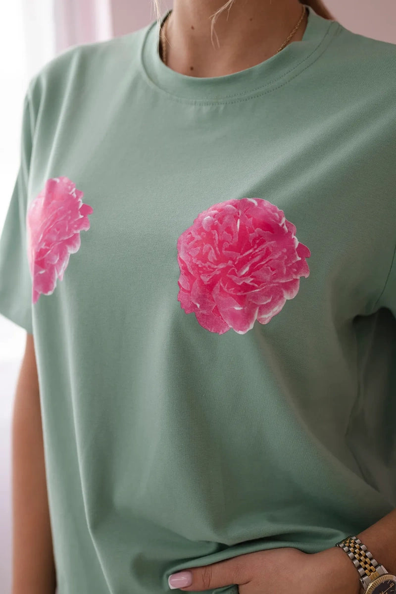Bavlnené tričko Floral zelené