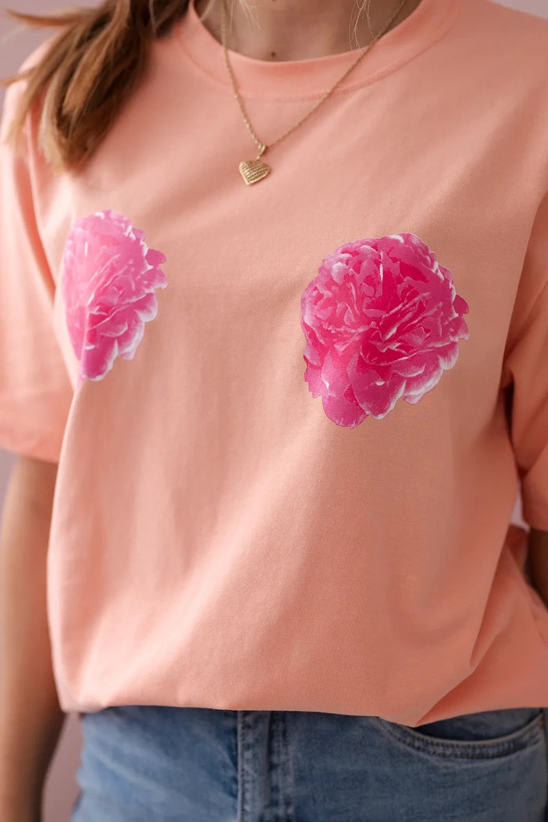 Bavlnené tričko Floral marhuľové 