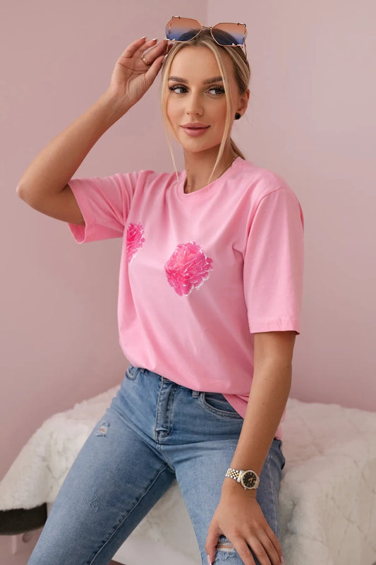Bavlnené tričko Floral ružové