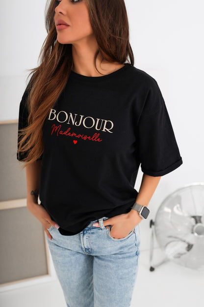 Bavlnené tričko Bonjour Mademoiselle čierne